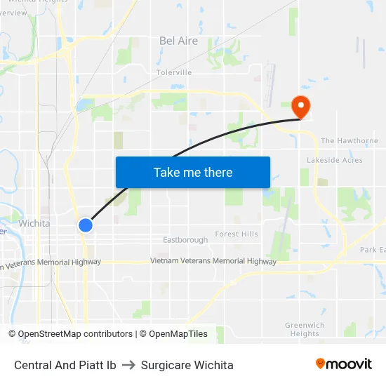 Central And Piatt Ib to Surgicare Wichita map