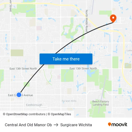 Central And Old Manor Ob to Surgicare Wichita map