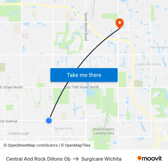 Central And Rock Dillons Ob to Surgicare Wichita map