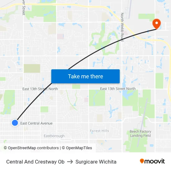 Central And Crestway Ob to Surgicare Wichita map
