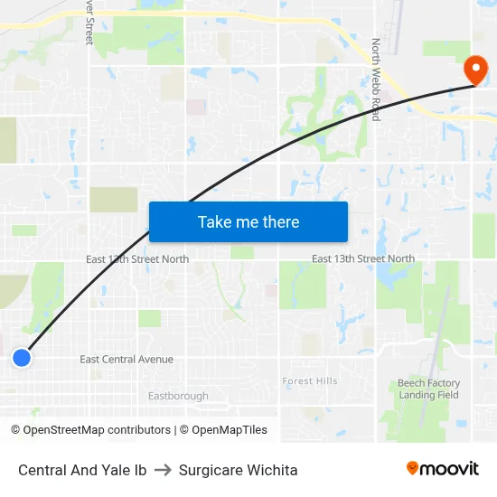 Central And Yale Ib to Surgicare Wichita map