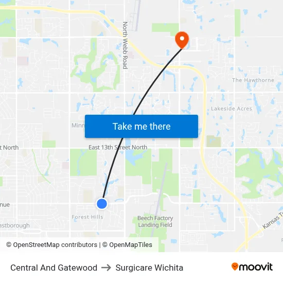 Central And Gatewood to Surgicare Wichita map