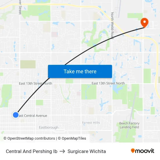 Central And Pershing Ib to Surgicare Wichita map