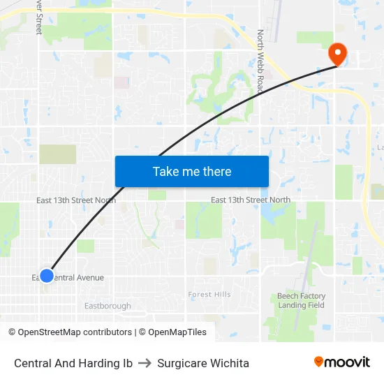 Central And Harding Ib to Surgicare Wichita map