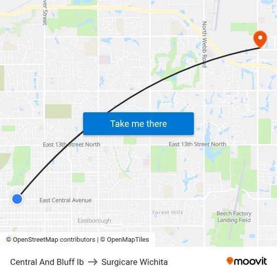 Central And Bluff Ib to Surgicare Wichita map