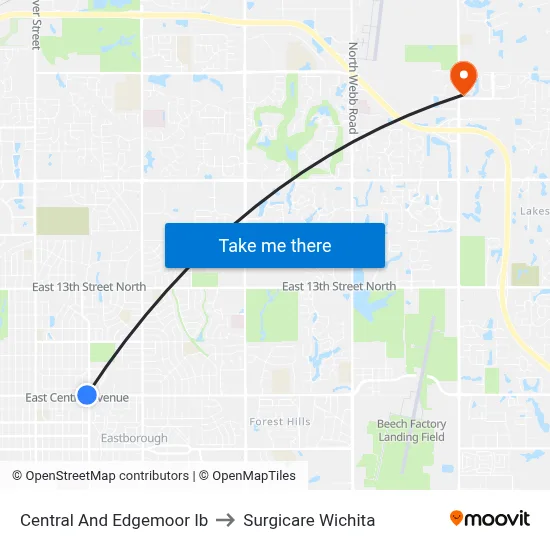 Central And Edgemoor Ib to Surgicare Wichita map