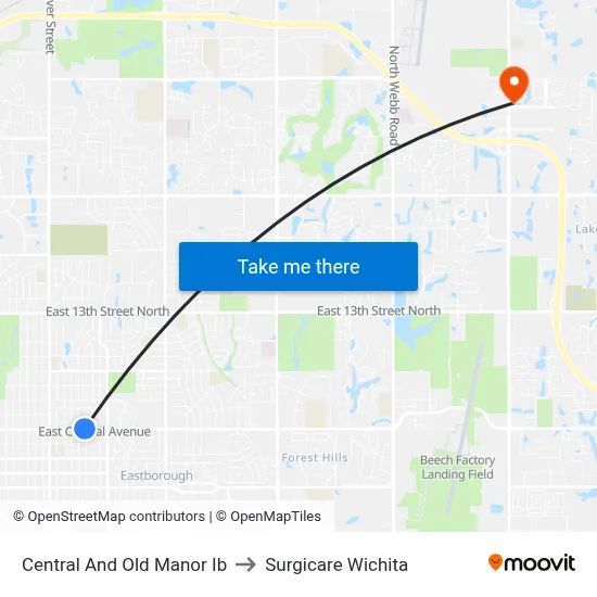 Central And Old Manor Ib to Surgicare Wichita map