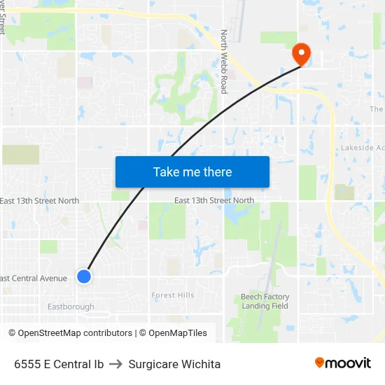 6555 E Central Ib to Surgicare Wichita map