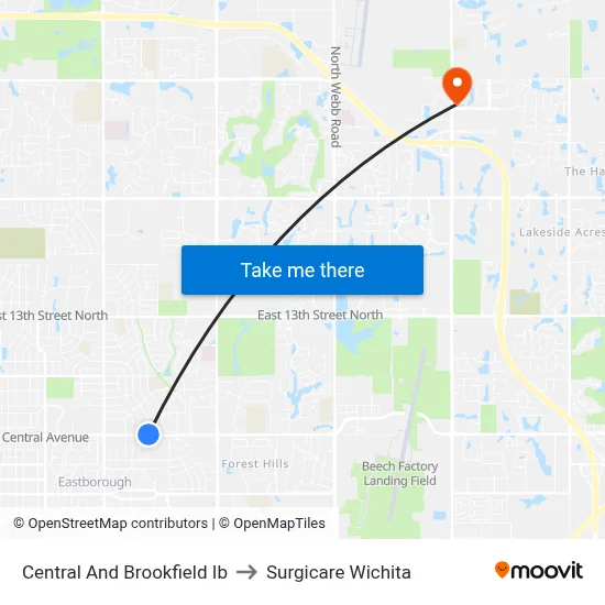 Central And Brookfield Ib to Surgicare Wichita map