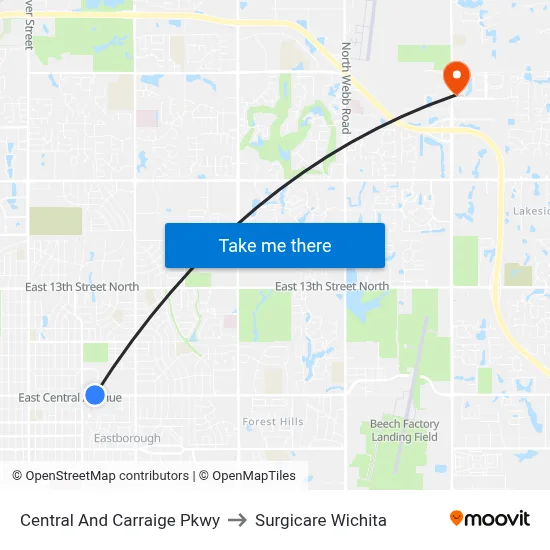 Central And Carraige Pkwy to Surgicare Wichita map