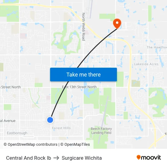 Central And Rock Ib to Surgicare Wichita map