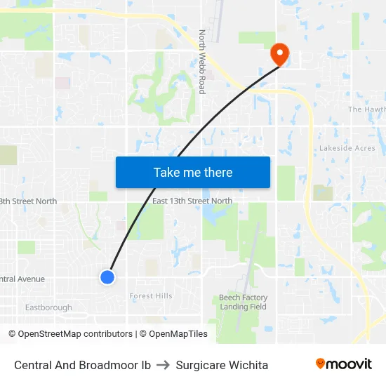 Central And Broadmoor Ib to Surgicare Wichita map