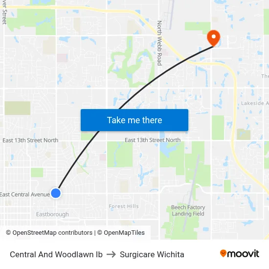 Central And Woodlawn Ib to Surgicare Wichita map