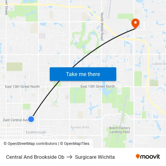 Central And Brookside Ob to Surgicare Wichita map