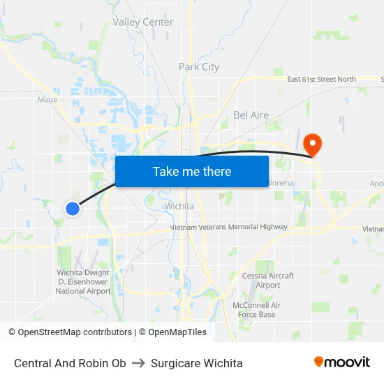 Central And Robin Ob to Surgicare Wichita map