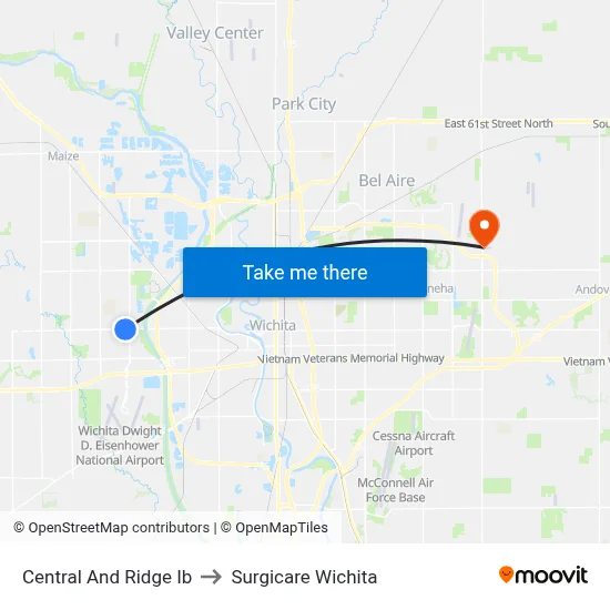 Central And Ridge Ib to Surgicare Wichita map