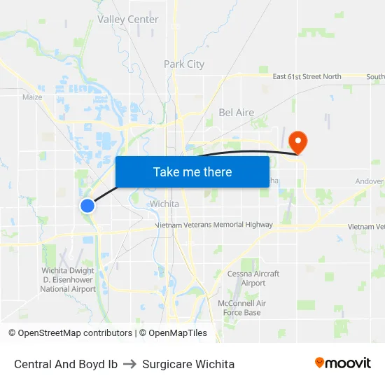 Central And Boyd Ib to Surgicare Wichita map