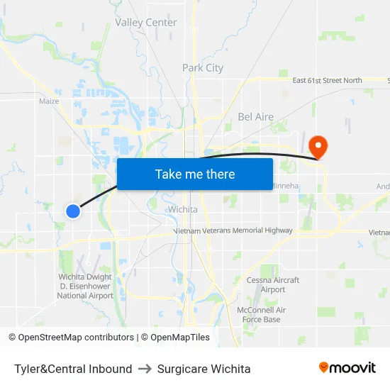 Tyler&Central Inbound to Surgicare Wichita map