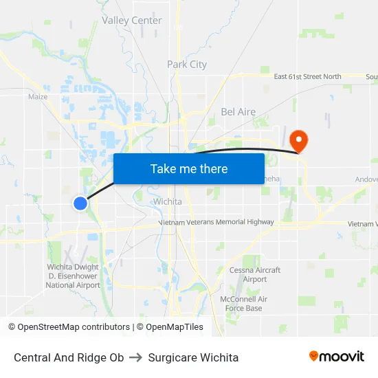 Central And Ridge Ob to Surgicare Wichita map
