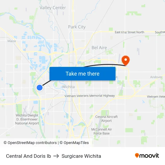 Central And Doris Ib to Surgicare Wichita map