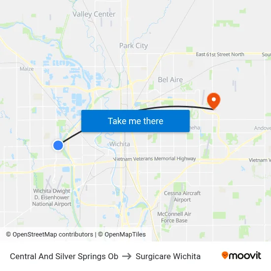 Central And Silver Springs Ob to Surgicare Wichita map