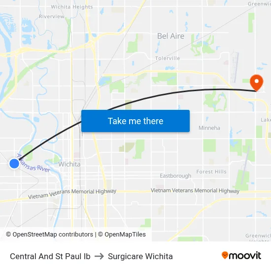 Central And St Paul Ib to Surgicare Wichita map
