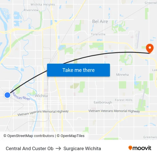 Central And Custer Ob to Surgicare Wichita map