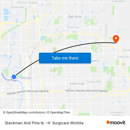 Stackman And Pine Ib to Surgicare Wichita map