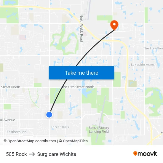 505 Rock to Surgicare Wichita map