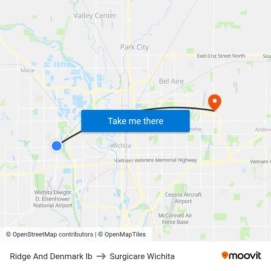 Ridge And Denmark Ib to Surgicare Wichita map
