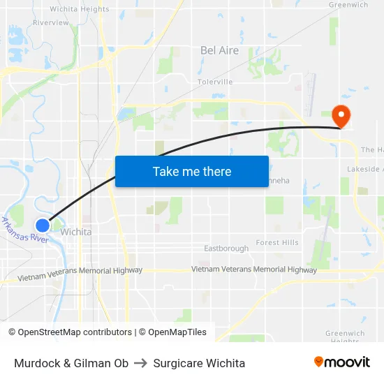Murdock & Gilman Ob to Surgicare Wichita map