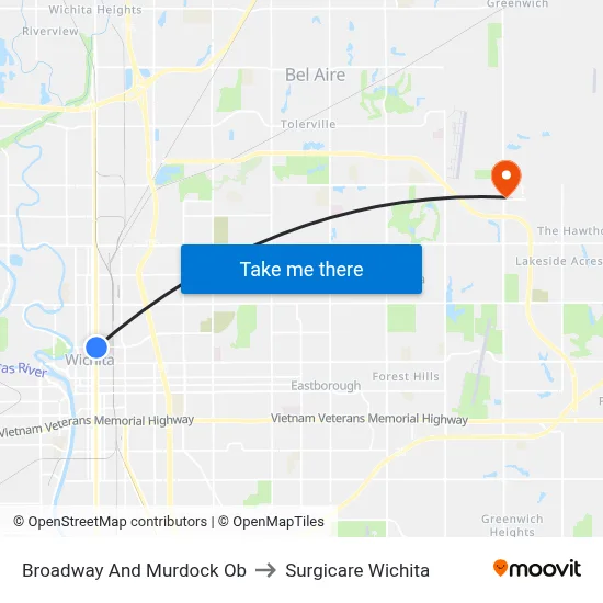 Broadway And Murdock Ob to Surgicare Wichita map