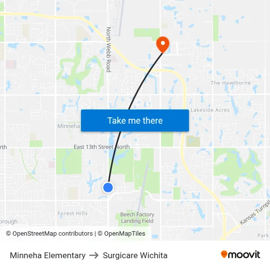 Minneha Elementary to Surgicare Wichita map