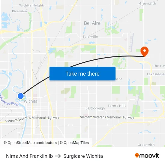 Nims And Franklin Ib to Surgicare Wichita map