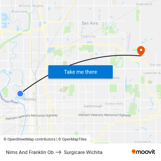 Nims And Franklin Ob to Surgicare Wichita map