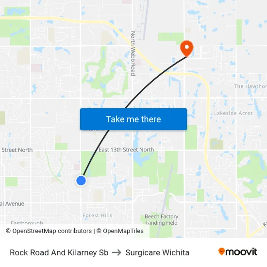 Rock Road And Kilarney Sb to Surgicare Wichita map