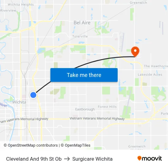Cleveland And 9th St Ob to Surgicare Wichita map
