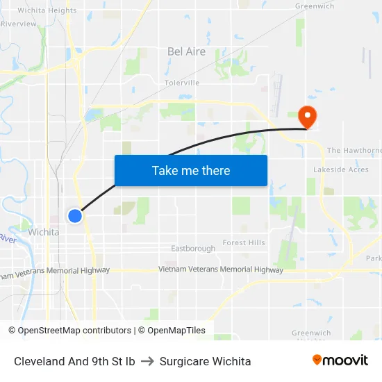 Cleveland And 9th St Ib to Surgicare Wichita map