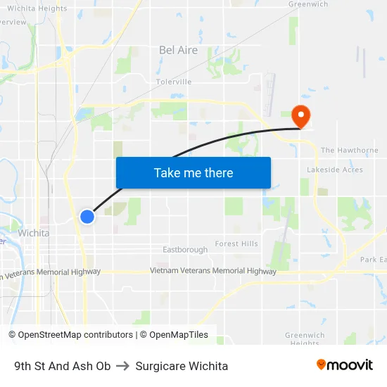 9th St And Ash Ob to Surgicare Wichita map