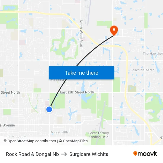 Rock Road & Dongal Nb to Surgicare Wichita map