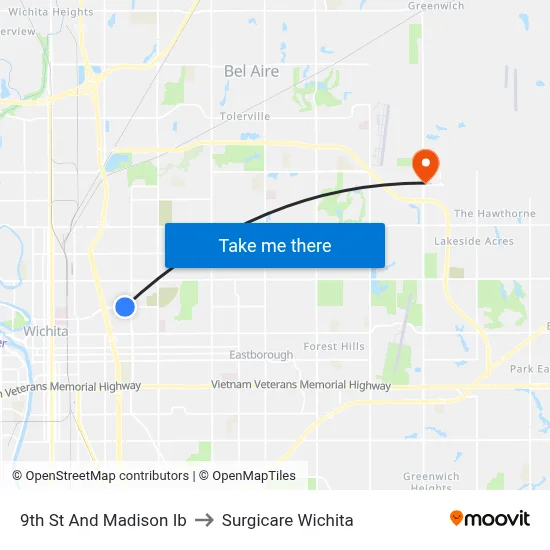 9th St And Madison Ib to Surgicare Wichita map