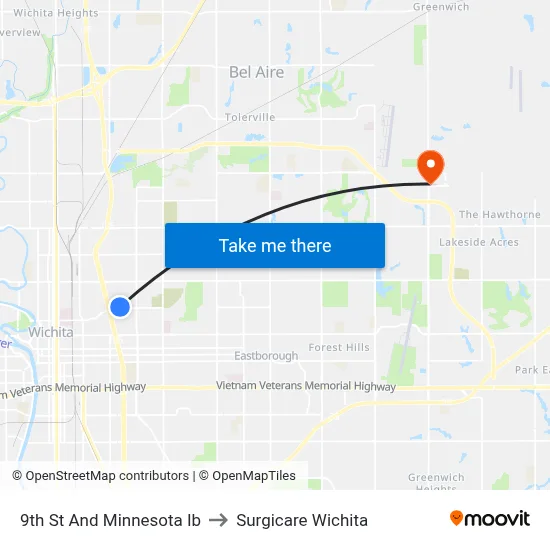 9th St And Minnesota Ib to Surgicare Wichita map