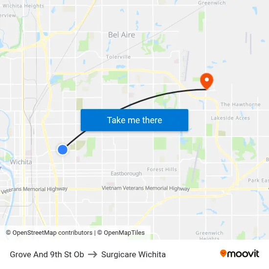 Grove And 9th St Ob to Surgicare Wichita map