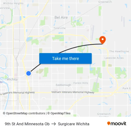 9th St And Minnesota Ob to Surgicare Wichita map