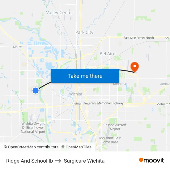 Ridge And School Ib to Surgicare Wichita map