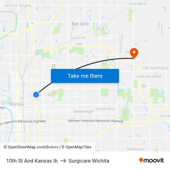 10th St And Kansas Ib to Surgicare Wichita map