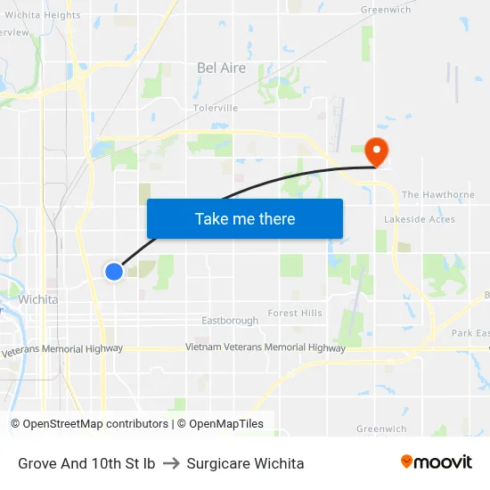 Grove And 10th St Ib to Surgicare Wichita map