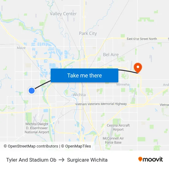 Tyler And Stadium Ob to Surgicare Wichita map