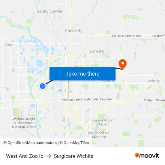 West And Zoo Ib to Surgicare Wichita map