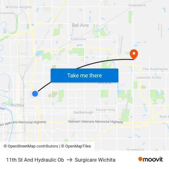 11th St And Hydraulic Ob to Surgicare Wichita map